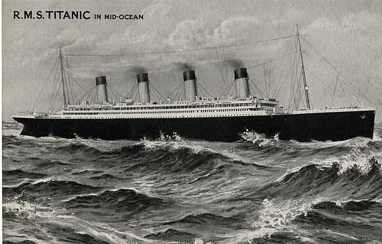 R.M.S. Titanic in Mid-Ocean postcard showing the ship underway at sea