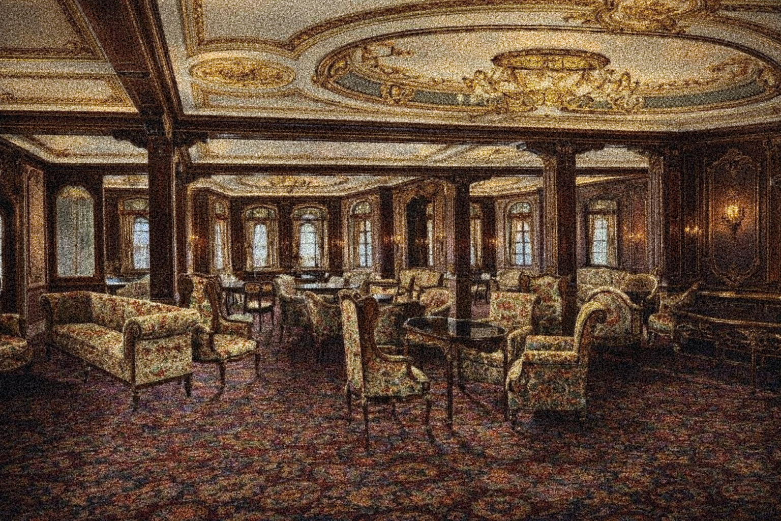 First-class lounge aboard Titanic or a historically grounded reconstruction