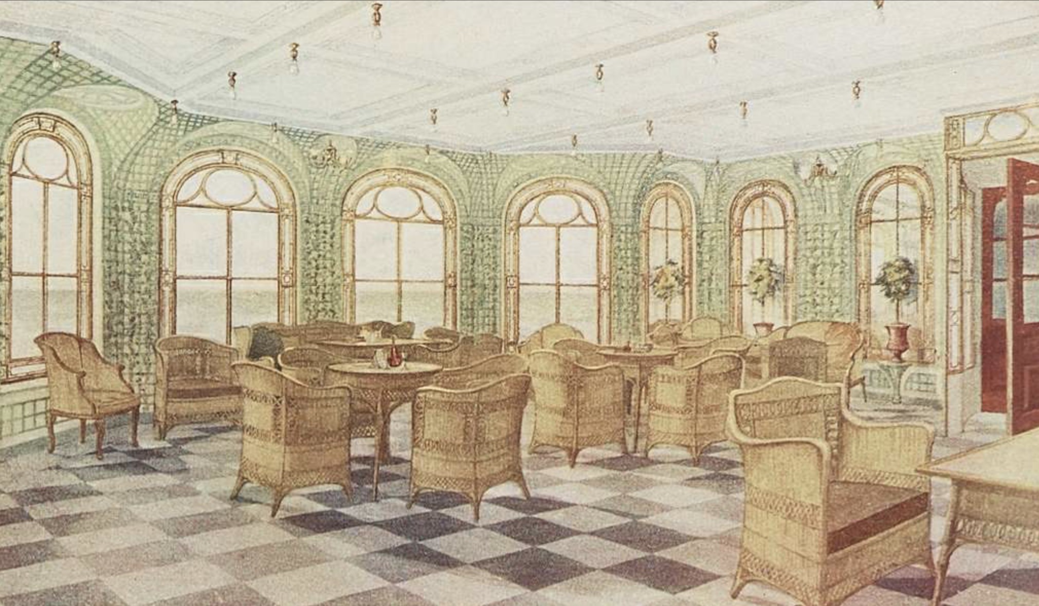 Palm Court and Verandah Café aboard Titanic or a historically grounded reconstruction