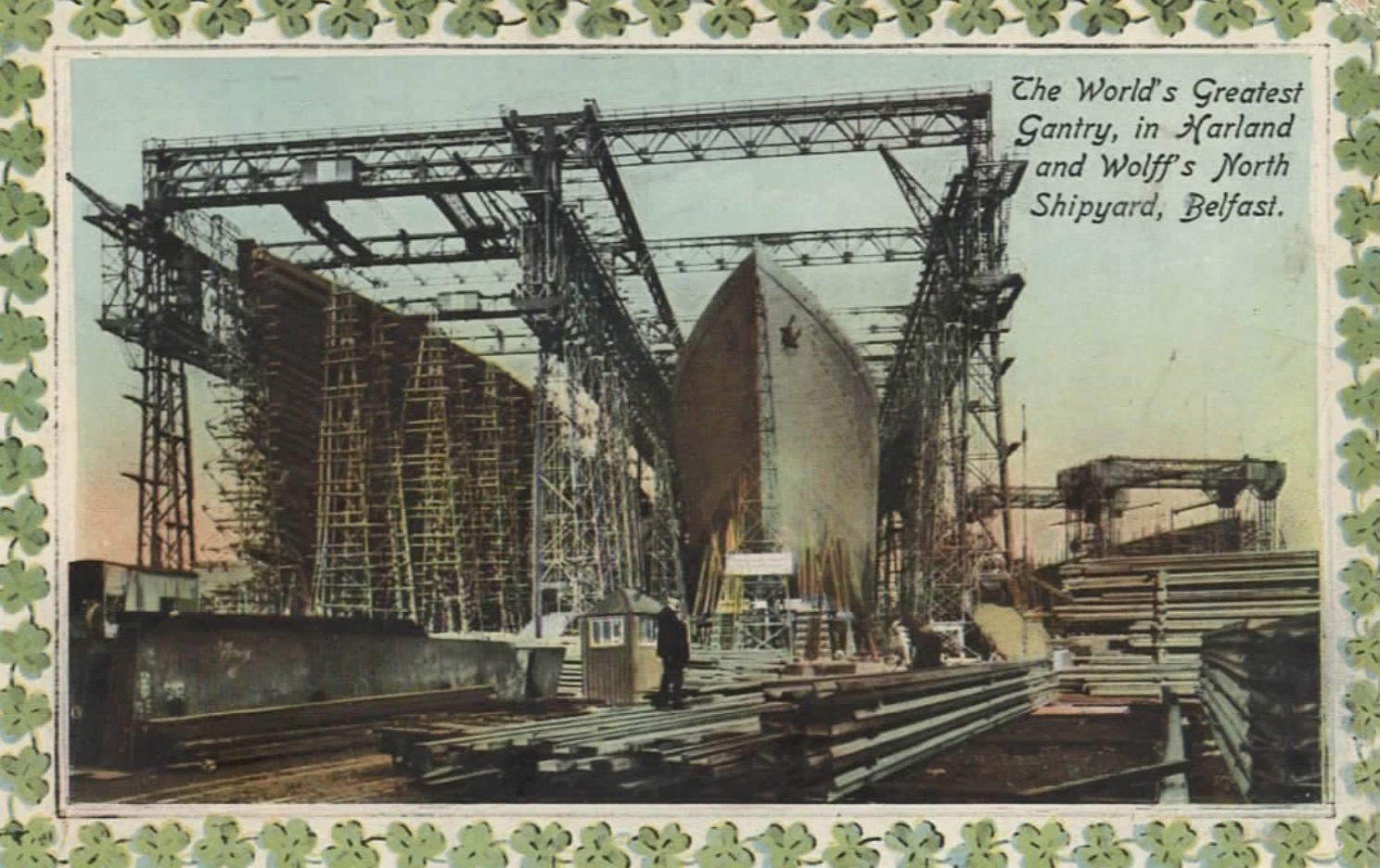 Postcard of the Harland and Wolff great gantry - Olympic and Titanic